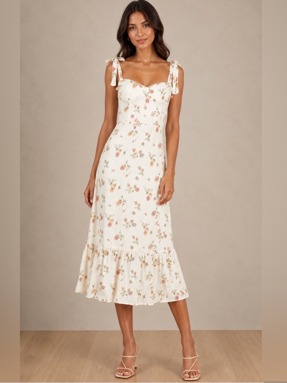 Reformation Nikita Midi Dress in Noemi (cream floral), size 14